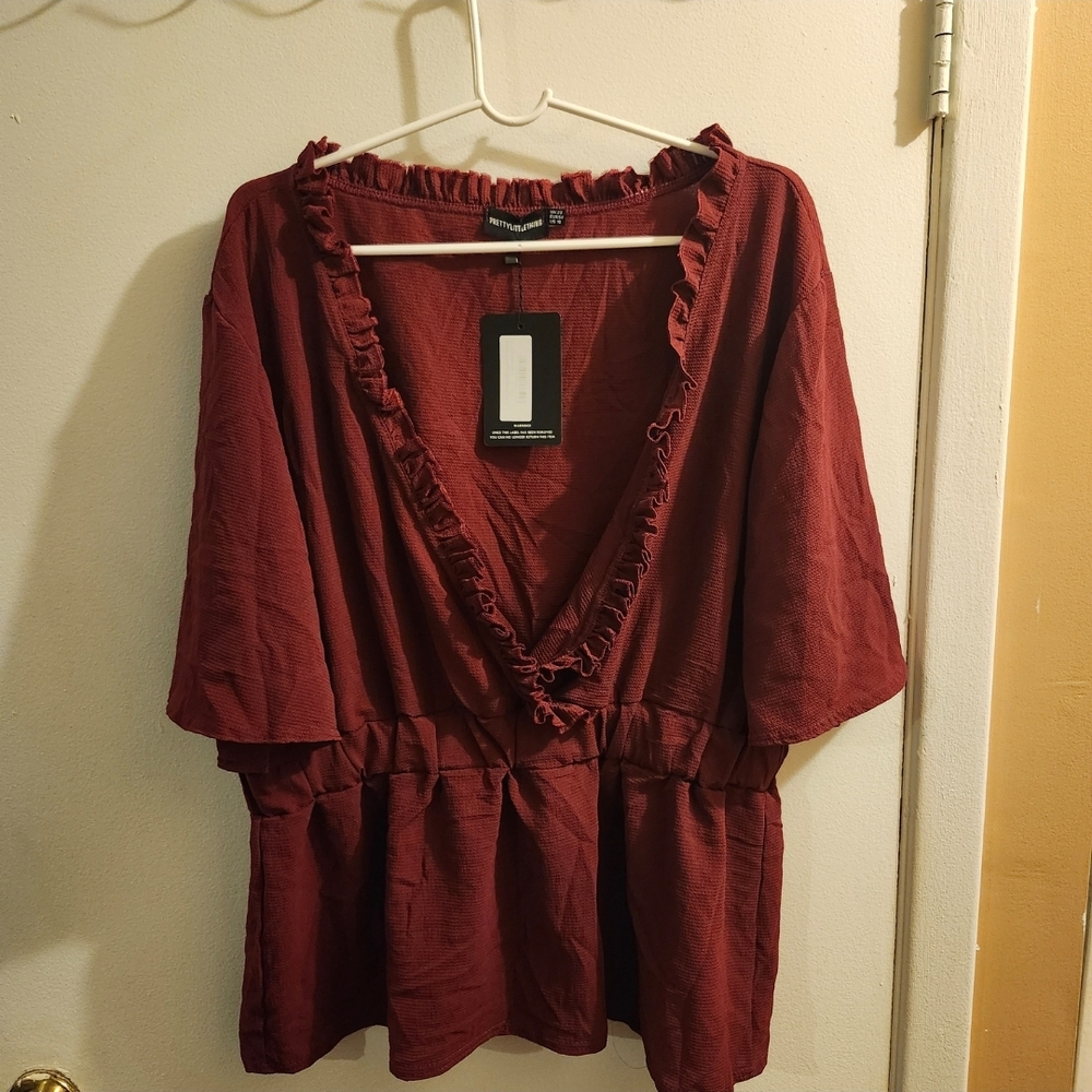 NWT Pretty Little Thing Elegant Burgundy Ruffle Top sz 18